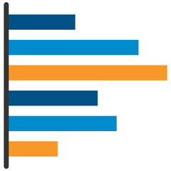 Colourful horizontal bar graph line icon, 6 bars, simple business diagram flat design illustration pictogram for infographic interface elements for app logo web button ui isolated on white background