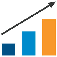 Colourful financial growing graph line icon, 4 bars, simple successful chart diagram flat design vector pictogram for app ads web banner button ui ux interface elements isolated on white background