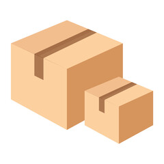 Coloured shipping carton boxes icon.  Simple delivery warehouse flat design isometric illustration infographic interface element for app ui ux web button, vector isolated on white background