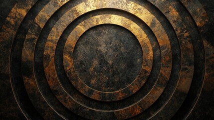 Abstract Dark Metallic Background with Concentric Gold Circles