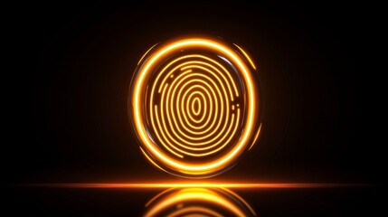 Naklejka premium Minimalist yellow fingerprint icon glowing on a sleek black background, symbolizing digital security and modern identity in bold contrast