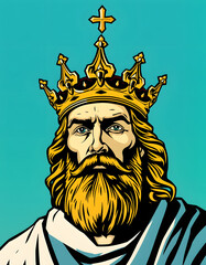 Fototapeta premium portrait of a king in a crown pop art retro PNG illustration. Comic book style imitation, vector style. isolated with white highlights