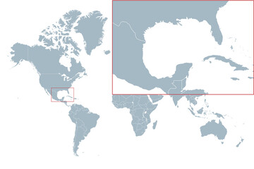 Gulf of Mexico on the world map. Close up gulf illustration