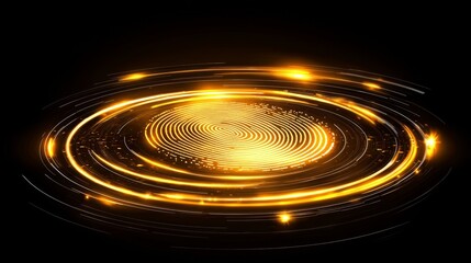 Modern yellow fingerprint icon with subtle glow effect, on a solid black background, capturing the essence of security and identity