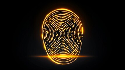 modern yellow fingerprint symbol, black background, clean minimalist design, representing digital ID