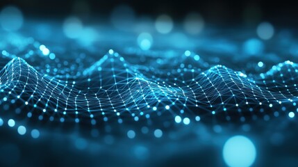 Abstract Blue Digital Network Wave Data Visualization