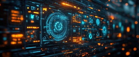 Obraz premium Sustainable Development with Renewable Energy Icons and Natural Resource Preservation in a Digital Interface