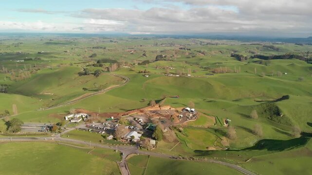 Beaufitul hills of New Zealand on a sunny winter day, aerial panorama