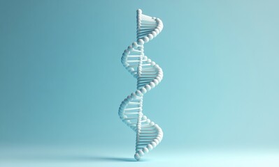 3D Rendering of a White DNA Helix Structure Against a Light Blue Background, Symbolizing Genetics, Biology and Scientific Research in Medicine and Life Sciences