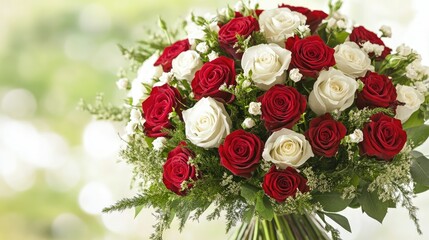 Elegant Bouquet of Red and White Roses: A Romantic Floral Arrangement