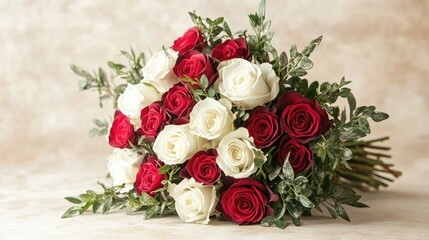 Elegant Bouquet of Red and White Roses