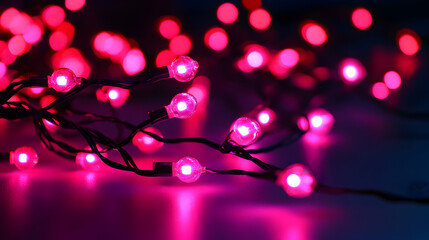 Bright Pink String Lights on Black Background for Festive Occasions