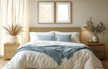 Scandinavian Minimalist Bedroom with Cozy Bed and Soft White Bedding