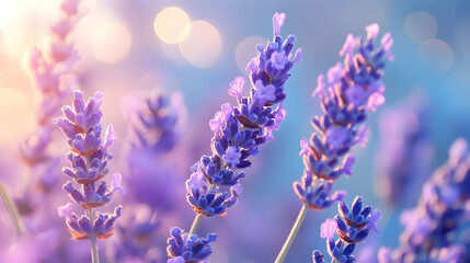 Obraz premium Close-Up of Beautiful Lavender Flowers with Soft Background Light