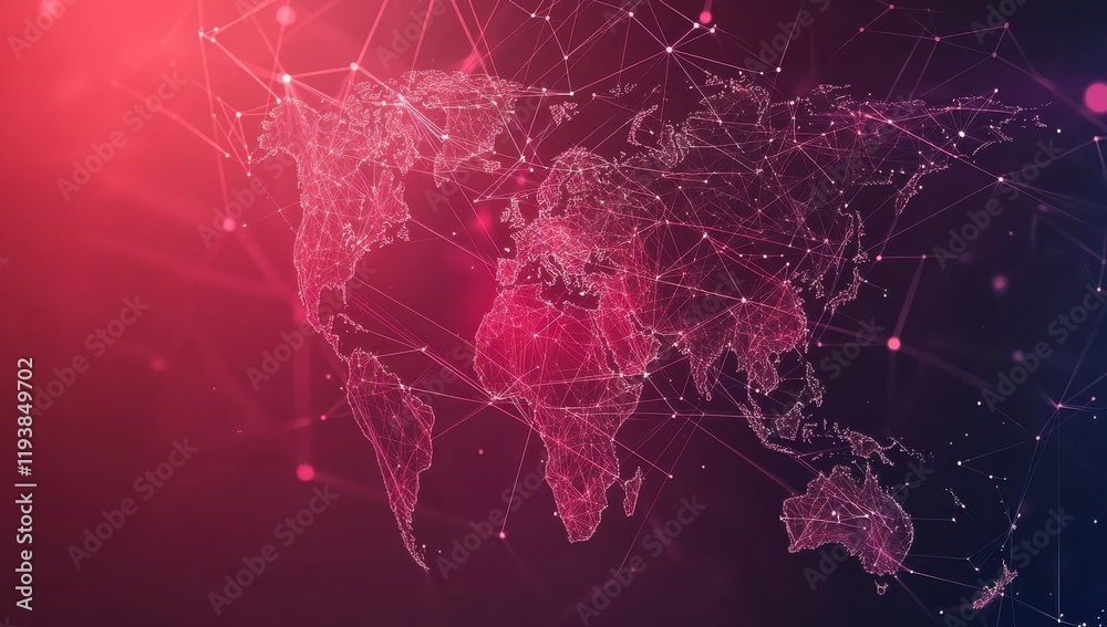 Poster abstract digital map visualization depicting global connectivity and technological integration with 