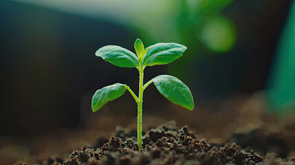 young green plant sprouting from rich soil, symbolizing growth