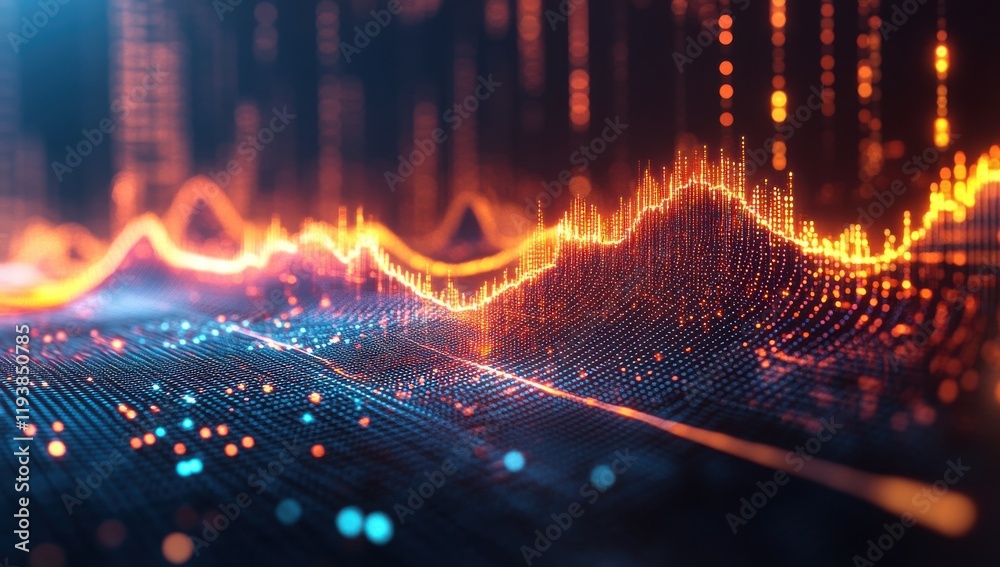 Poster abstract digital waveforms representing data trends and fluctuations in a high-tech environment for 