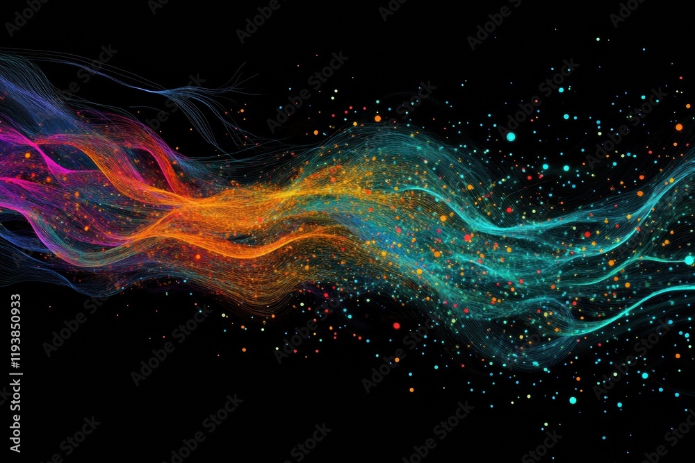 Aufkleber Vibrant energy lines and dots illustrate dynamic communication and data exchange pathways in a digital environment. Generative AI