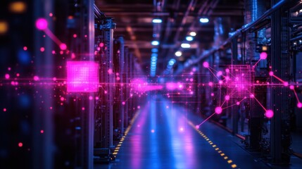 Industrial Complex at Night with Digital Overlay