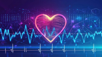 Abstract health monitoring futuristic heartbeat visualization in a digital graphic design space