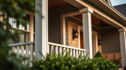 Fototapeta premium Charming House with a Porch: Dream Home Exterior, Real Estate Photography