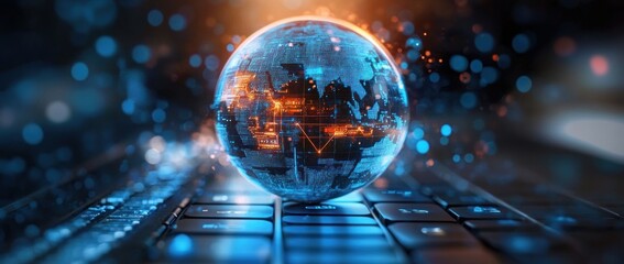 Business Intelligence Analytics KPI Dashboard in Futuristic Digital Globe with Data Overlays