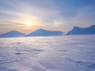 Glacier Philippbreen in Sassen-Buensow Land National Park. Winter landscape on the island...