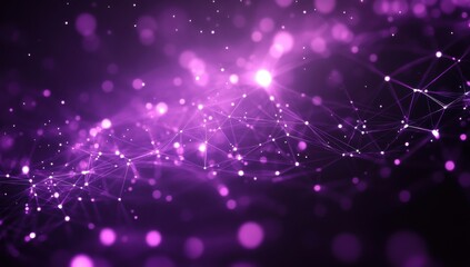 Fototapeta premium Abstract purple background featuring luminous particles and interconnected lines creating a sense of motion and depth ideal for technology and digital themes