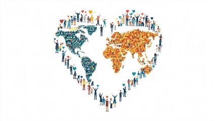 Naklejka premium Global Peace Celebration with Heart-Shaped World Design - Wide-Angle View