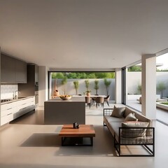Modern Open Plan Home Interior Design With Outdoor View