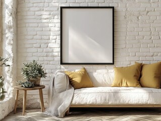 Cozy Modern Interior Scene Sofa Wooden Table Succulents Warm Lighting Scandinavian Design