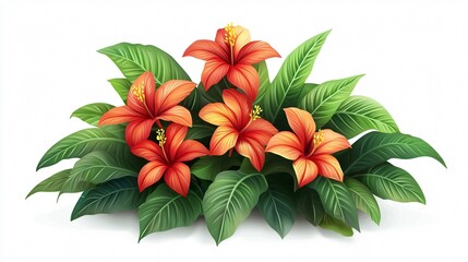Obraz premium Vibrant Tropical Flower Plant and Leaves Decoration in Wide Style