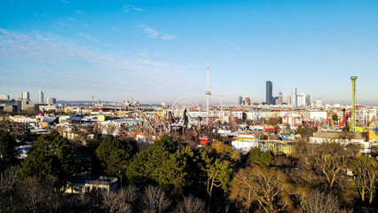 Aerial Drone Photo - Sunrise over St. Stephens Cathedral. Vienna, Austria