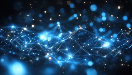 Abstract Blue Digital Background with Sparkling Lights and Network Connections Representing Technology and Data Flow in Futuristic Design Aesthetic