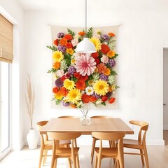 Paper Flower Tapestry Decorates Dining Room Wall