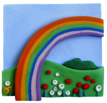 Paisaje con arco Iris. Plastilina