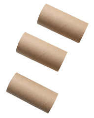 Top view set of tissue paper cores or napkin in strange shape after use in toilet or restroom isolated on white background with clipping path