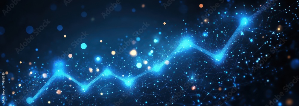 Poster abstract digital background featuring glowing blue lines and sparkling particles representing data g
