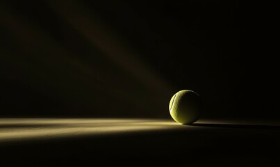 Tennis ball illuminated by a spotlight in a dark or empty environment, emphasizing its isolation, beam of light, tennis ball