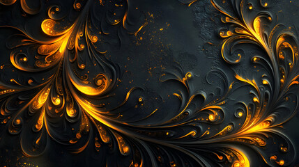 Intricate Golden Swirls on Dark Textured Background for Design Use