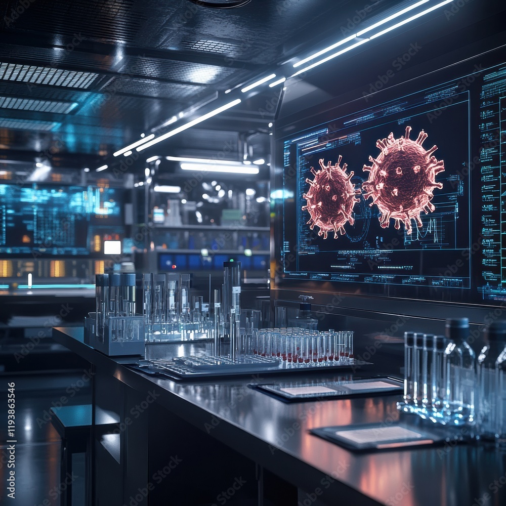 Fototapete Modern laboratory with advanced monitoring systems showcases virus research and testing activities. Generative AI