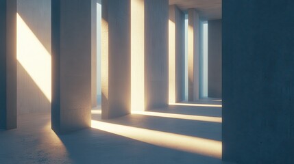 Fototapeta premium Illuminated architectural space modern building interior design minimalist environment angular viewpoint light and shadow concept