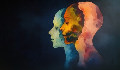 Bipolar Disorder Representation in Surreal Watercolor Art of Human Profiles with Emotions and Expressions
