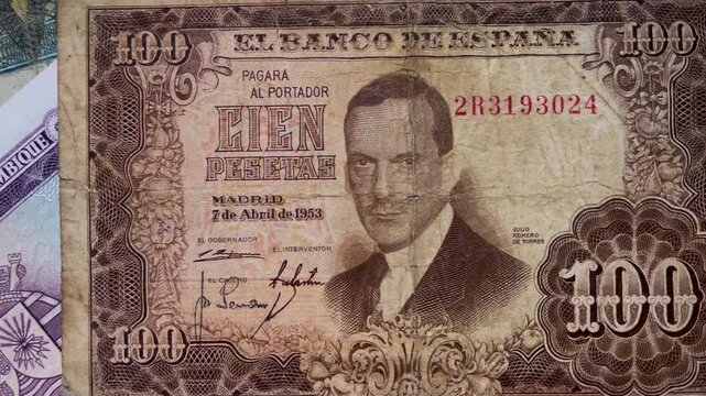 old banknote one hundred pesetas 1953
