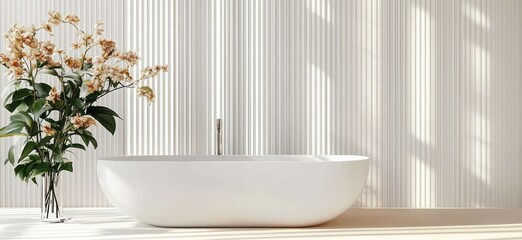 Minimalist Bathtub Elegant Flower Arrangement Scandinavian Design Soft Lighting