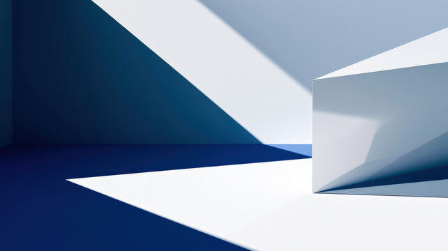 A sleek blue and white background featuring sharp geometric shapes and clean lines, perfect for a tech conference flyer with a modern and professional appeal.
