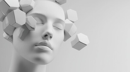 Conceptual art displaying abstract human form minimalist studio digital artwork white background close-up perspective