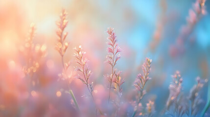 Naklejka premium Soft Pastel Nature Background with Delicate Grass Blades at Sunset