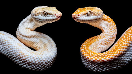 Fototapeta premium Year of snake themed, Two serpents, one coiled and other stretched, display vibrant colors