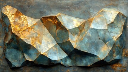 Abstract metallic rock formation on textured background.